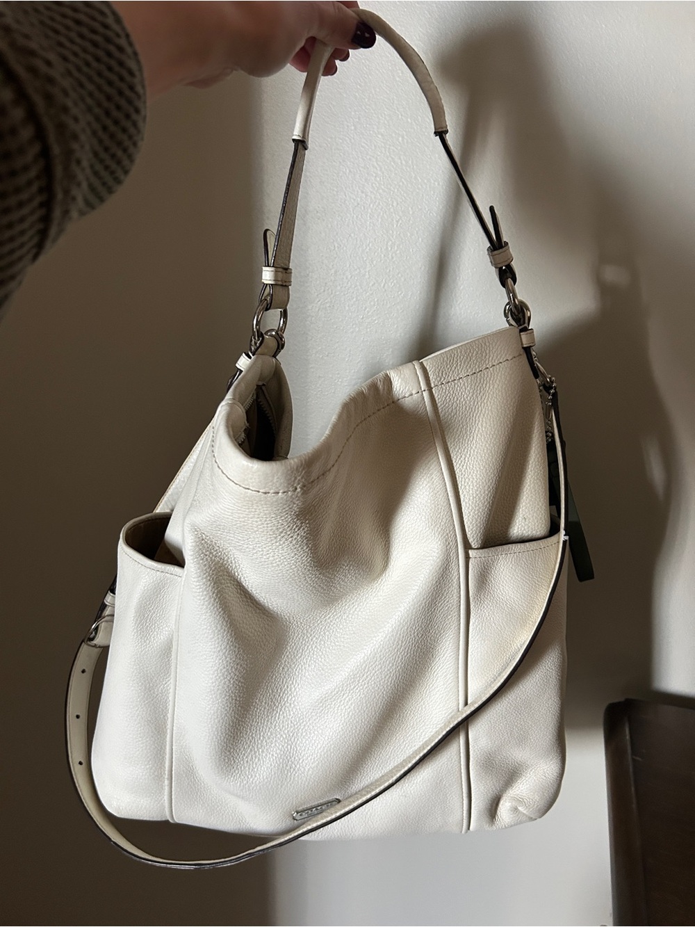 Coach D1421-F31323 White Pebble Leather Hobo Shoulder Bag Purse
